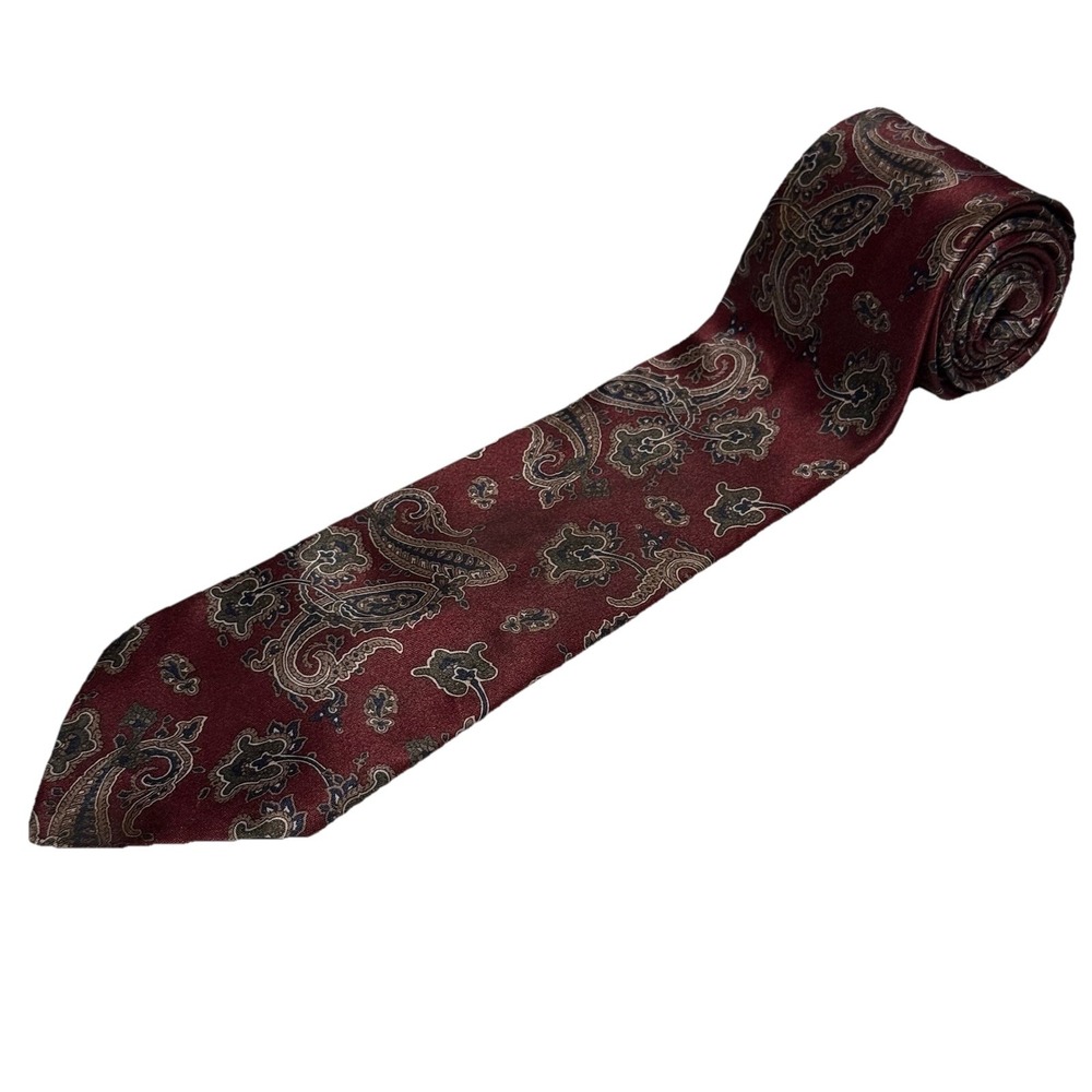 Sabatini Vintage Maroon Paisley Necktie Polyester Blue Gold Ivory Floral Tie